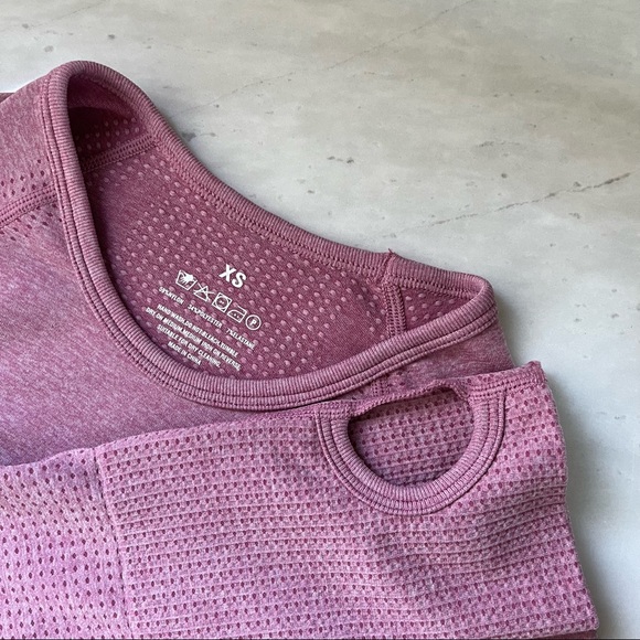 Pink Workout Long-Sleeve Crop Top Thumb Hole Included - Picture 2 of 5